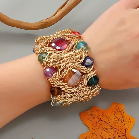 Anthropologie Jewelry - Gold Bracelet with Multicolor Gems